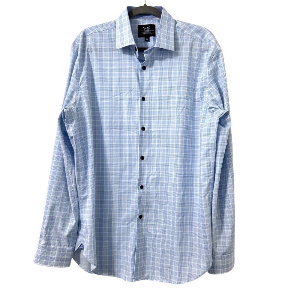 WRK Mens 4 Way Stretch Shirt Size L Tall Checked Plaid Button Front Performance‎